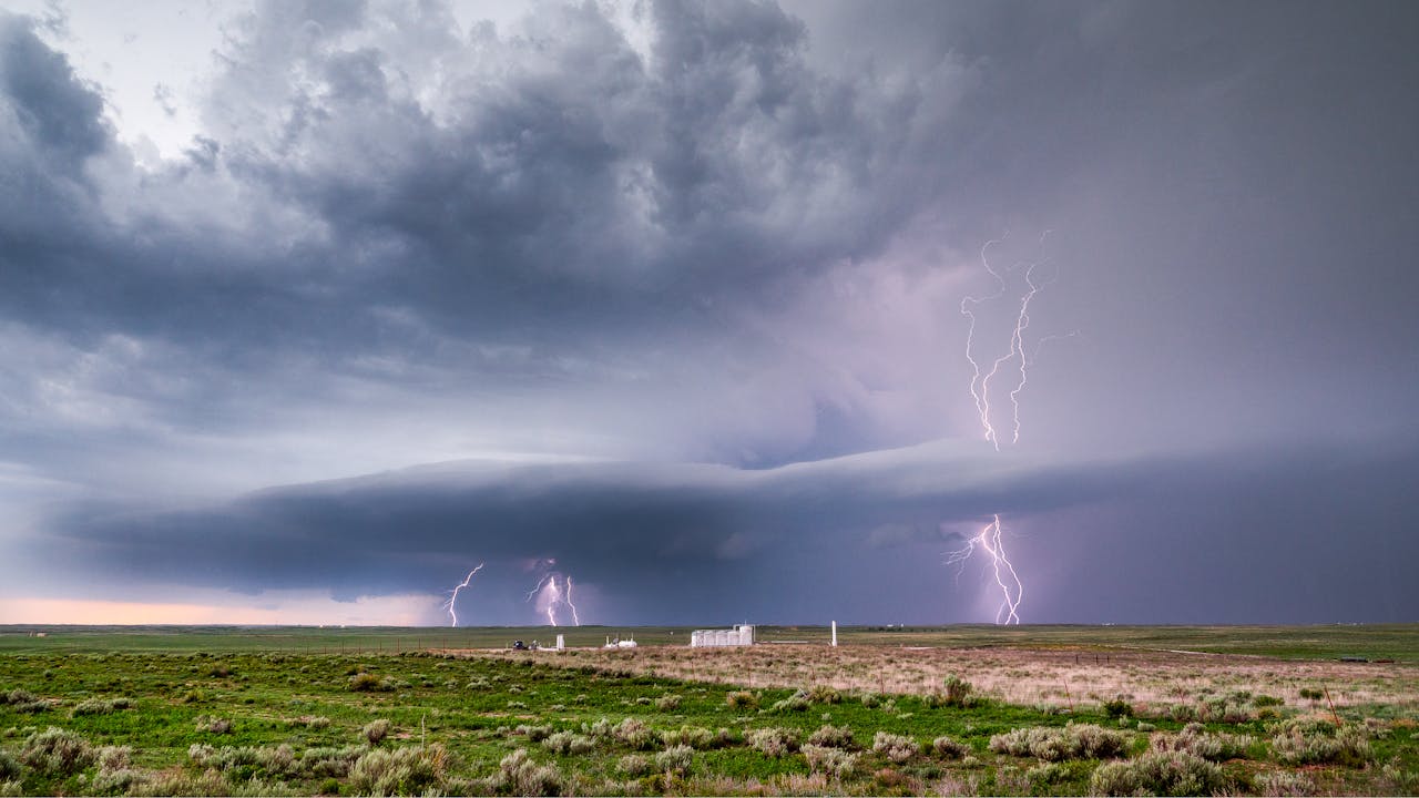 Capturing a dramatic lightning storm over the rural landscape of Miami, Texas.